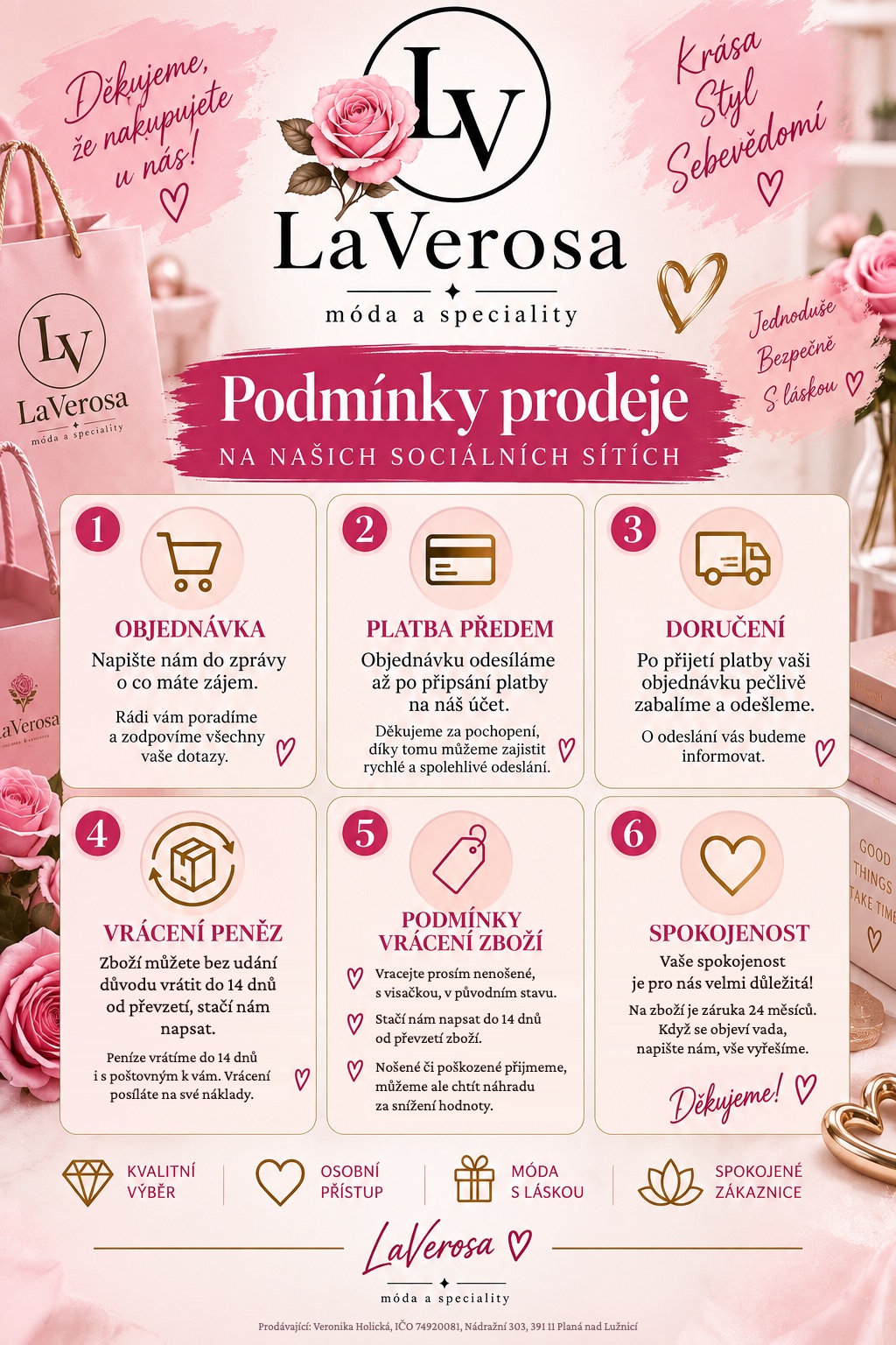 Podmínky prodeje LaVerosa na našich sociálních sítích. Celý text je níže na stránce.